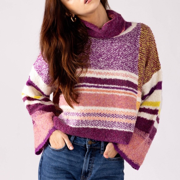 Turtleneck Colorful Striped Women's Sweater - Picture 1 of 3